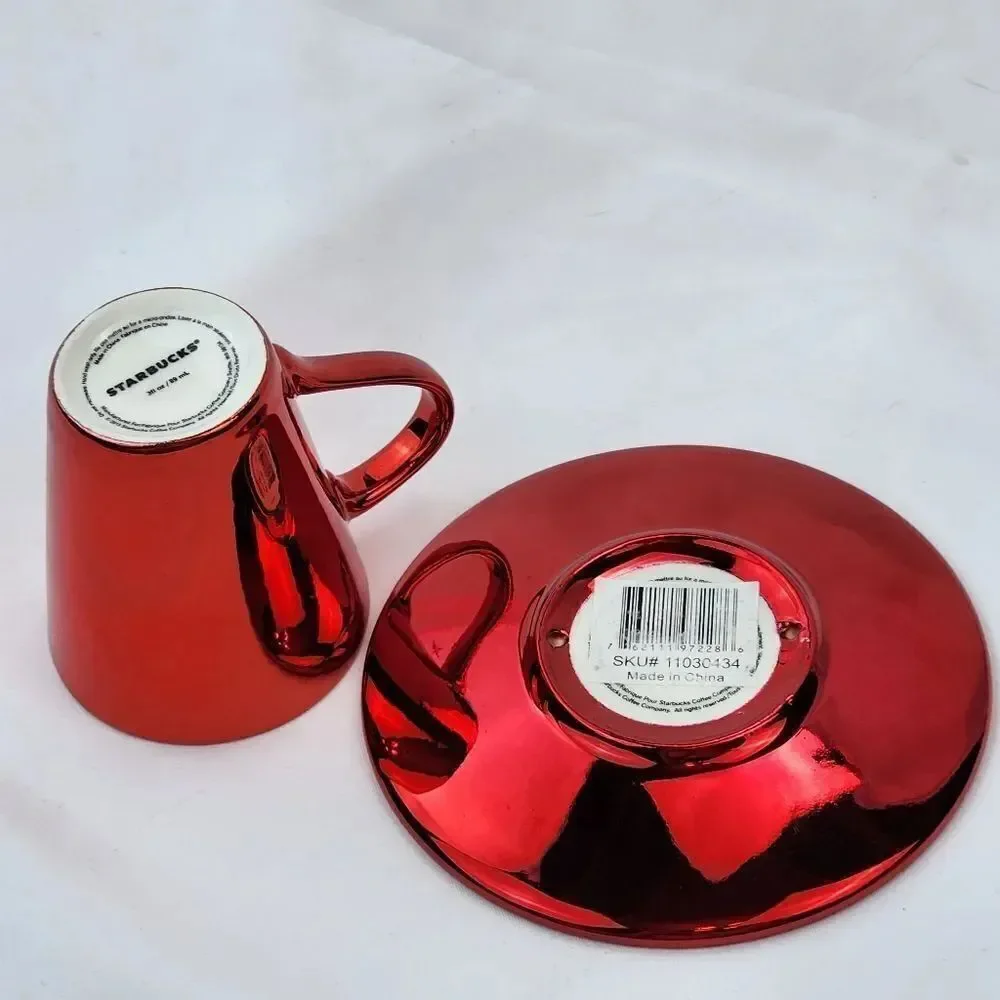 🔹️NWT Starbucks Metallic Red Espresso 3oz Cup & Saucer Set